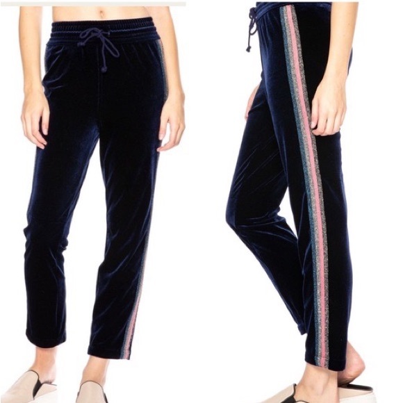 MOTHER REVOLVE The Velvet Lounger Ankle Velour Track Pants in Navy - Picture 2 of 16